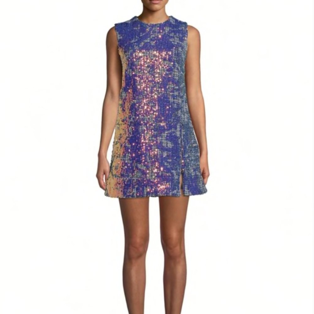 Nicole Miller Sequin Tweed Sleeveless Mini Shift Dress Sz 4